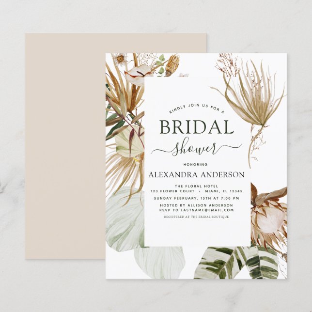 Budget Pampas Grass Boho Tropical Bridal Shower (Front/Back)