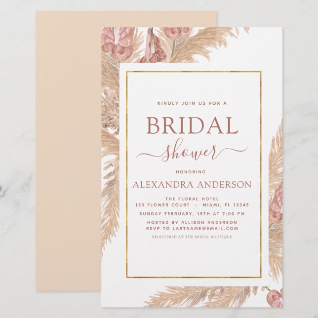 Budget Pampas Grass Bridal Shower Bohemian Boho (Front/Back)