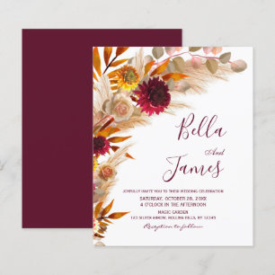 Budget Pampas Grass Floral Boho Wedding Invite