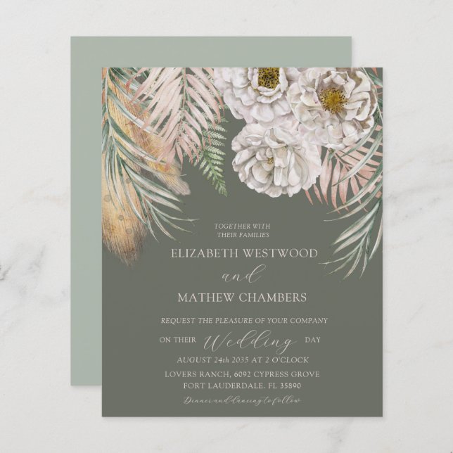 Budget Pampas Grass & Floral Sage Green Wedding  (Front/Back)