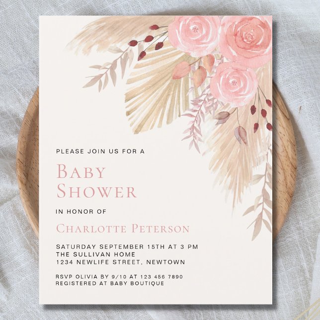 Budget Pampas Grass Girl's Baby Shower Invitation (Creator Uploaded)