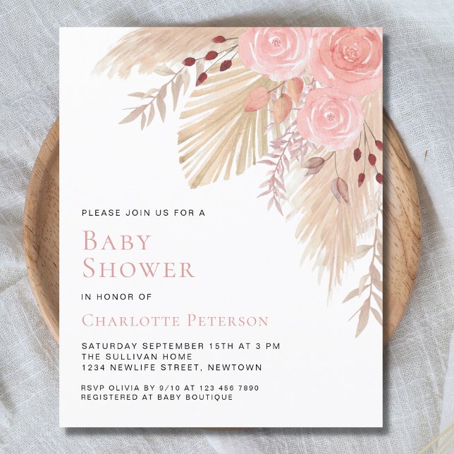 Budget Pampas Grass Girl's Baby Shower Invitation (Creator Uploaded)