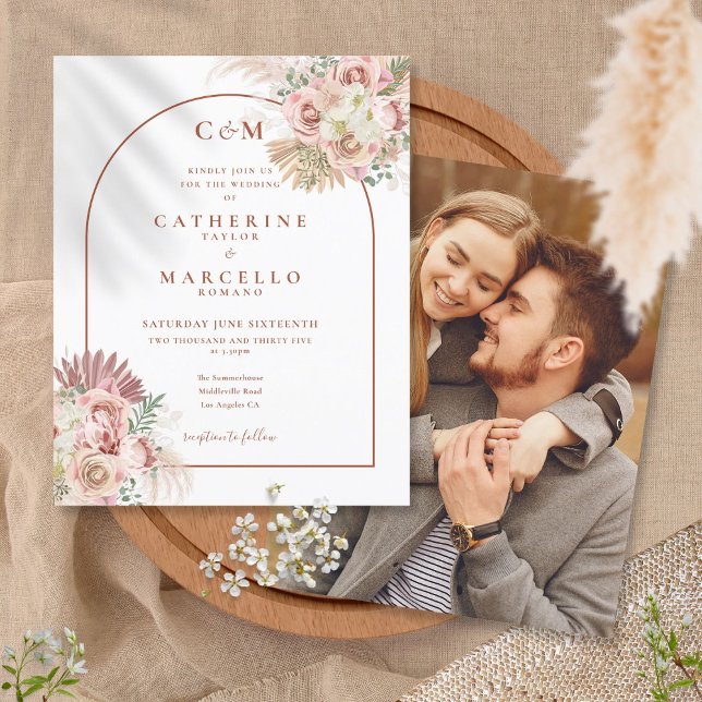 Budget Pampas Grass Monogram Photo Wedding Invite (Creator Uploaded)
