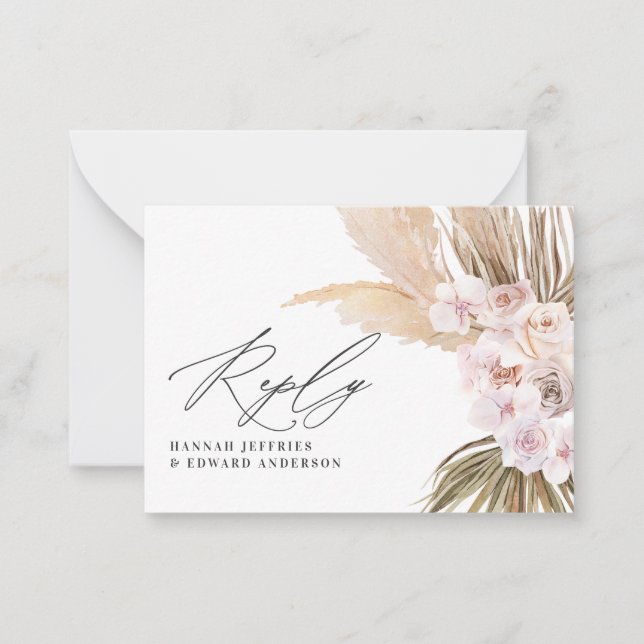 budget pampas grass natural pink wedding RSVP Card (Front)