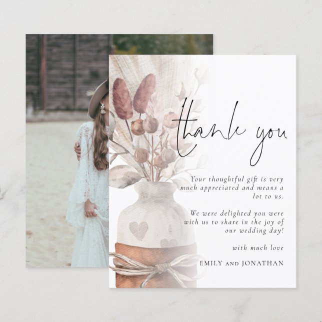 Budget Pampas Grass Overlay Photo Wedding Thanks (Front/Back)