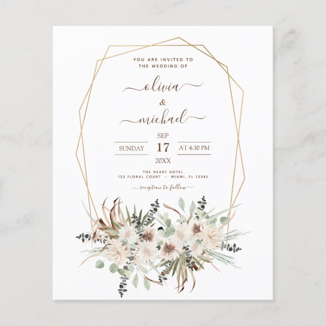 Budget Pampas Grass Photo Boho Wedding Flyer (Front)