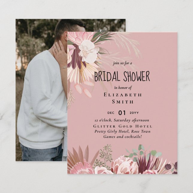 BUDGET Pampas Grass PHOTO Bridal Shower Invite (Front/Back)