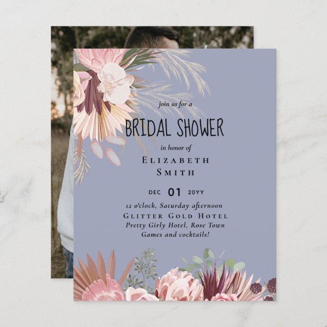 BUDGET Pampas Grass PHOTO Bridal Shower Invite (Front/Back)