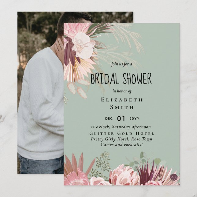 BUDGET Pampas Grass PHOTO Bridal Shower Invite (Front/Back)