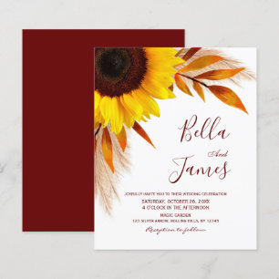 Budget Pampas Grass Sunflower Wedding Invitations