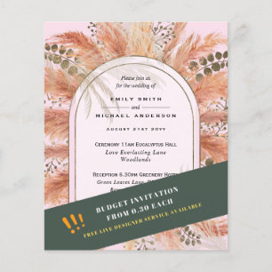 BUDGET Pampas Grass Terracotta Pink Wedding Invite Flyer
