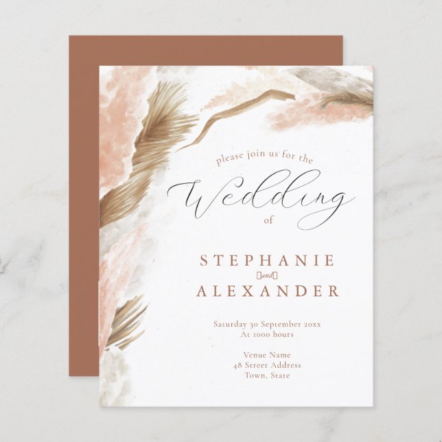 Budget Pampas Grass Terracotta QR Wedding Invite (Front/Back)
