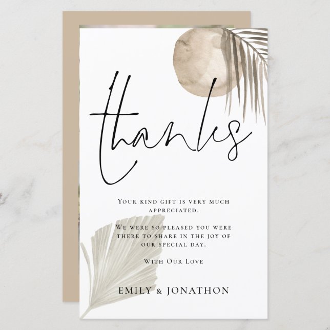 BUDGET Pampas Grass Wedding 3 Photo Quote Thanks (Front/Back)