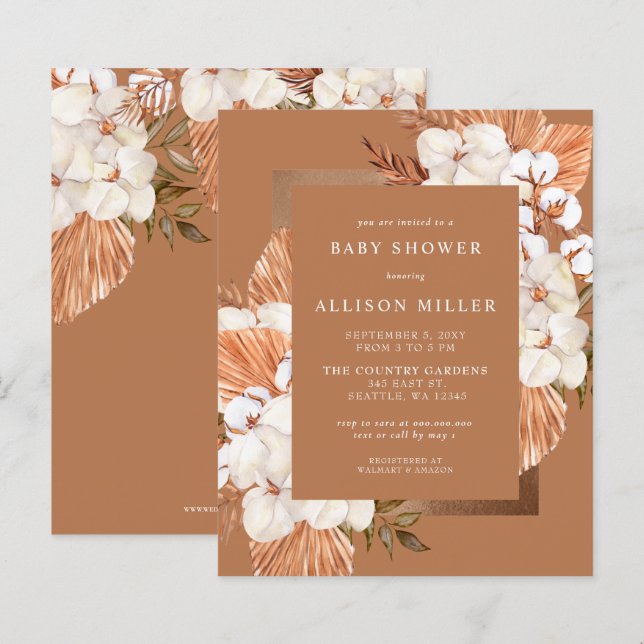 Budget Pampas Unisex Baby Shower Invitation (Front/Back)