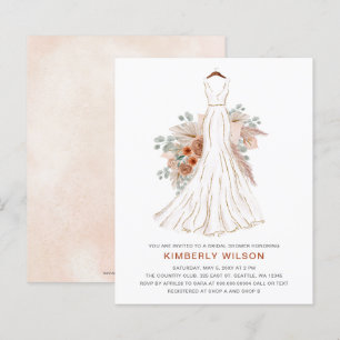 Budget Pampas Wedding Dress Bridal Shower Invite