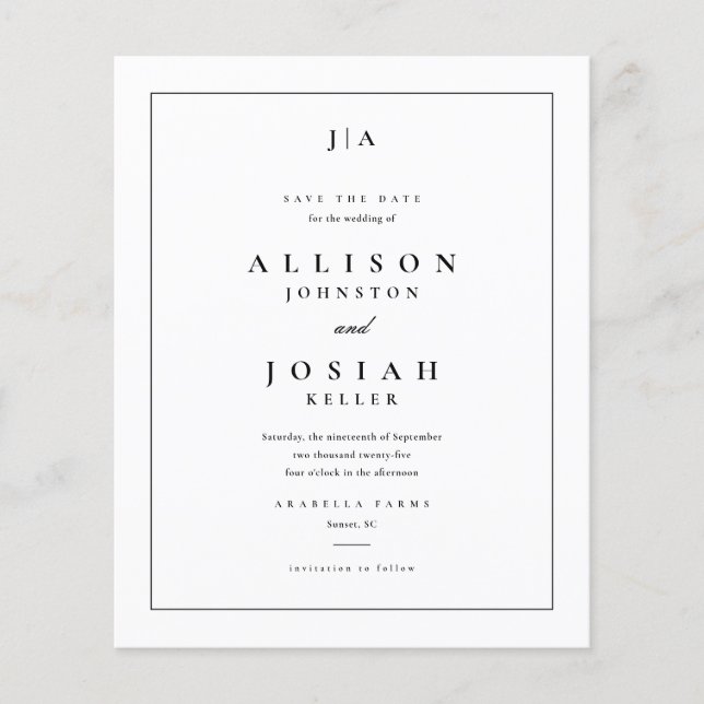 Budget Paper Classic Wedding Save The Date (Front)