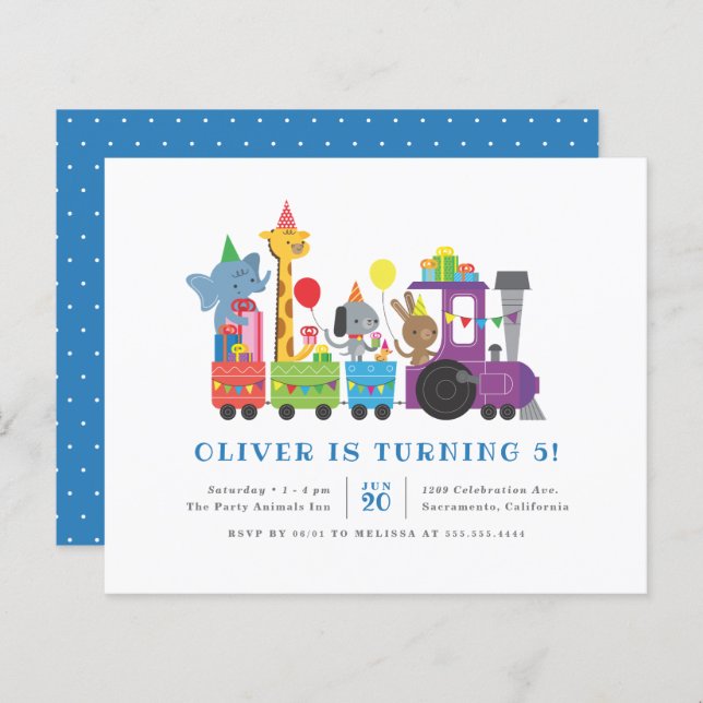 Budget Party Animals Train Kids Birthday Party (Front/Back)