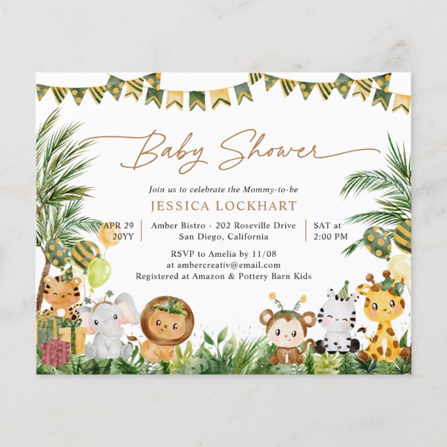 Budget Party in the Jungle Baby Shower Invitation (Front)