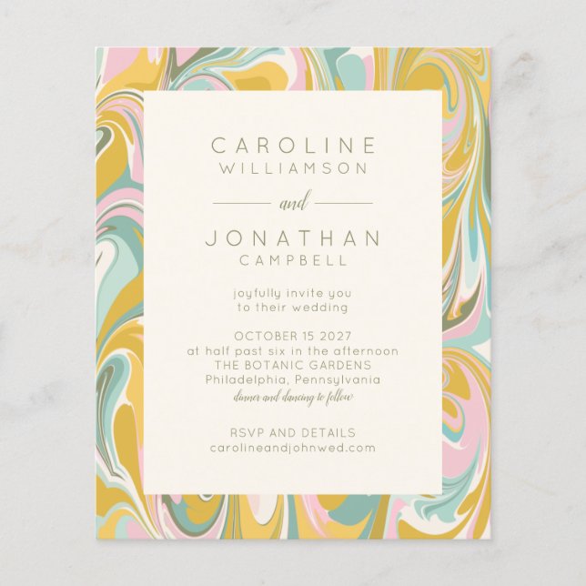 Budget Pastel Abstract Marble Chic Wedding Invite (Front)