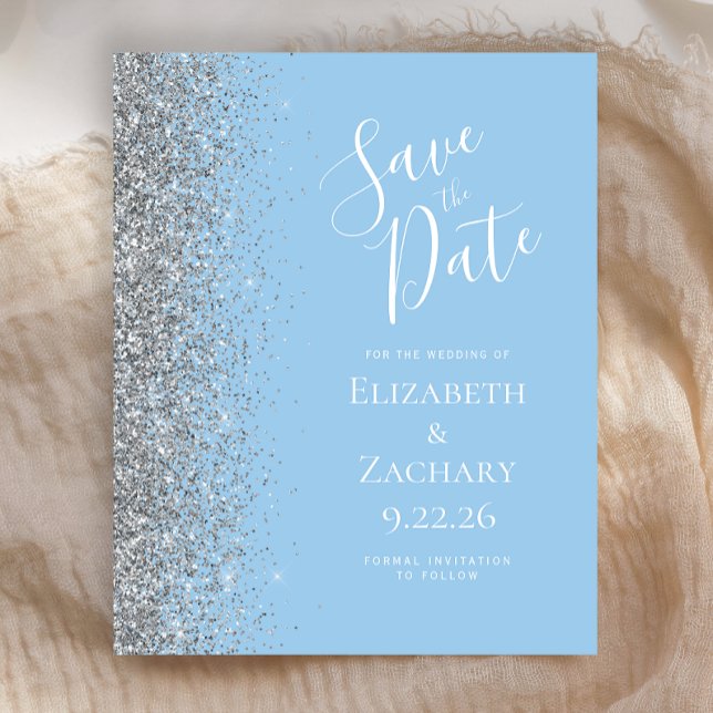 Budget Pastel Blue Silver Glitter Save the Date (Creator Uploaded)