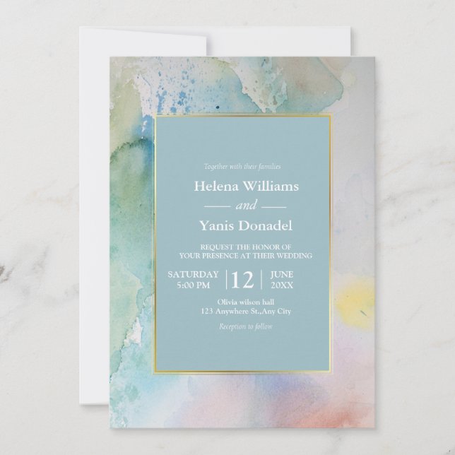 Budget Pastel Blue  Watercolor Summer Wedding  Invitation (Front)