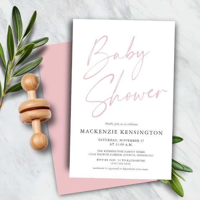Budget Pastel Blush Pink Simple Script Baby Shower (Budget Pastel Blush Pink Simple Script Baby Shower Invitation)