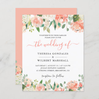 Budget Pastel Coral and Peach Wedding Invitation