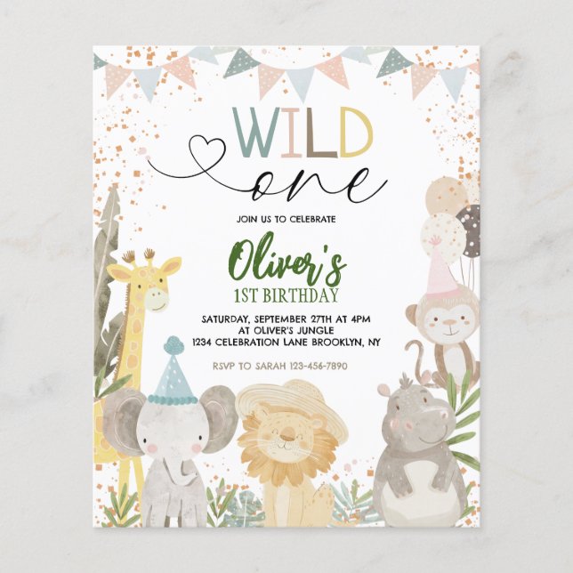 BUDGET Pastel Earthy Safari Wild One 1st Birthday (Front)