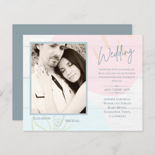 BUDGET Pastel Pink Blue Photo Wedding Invite