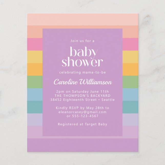 Budget Pastel Stripe Rainbow Purple Baby Shower (Front)