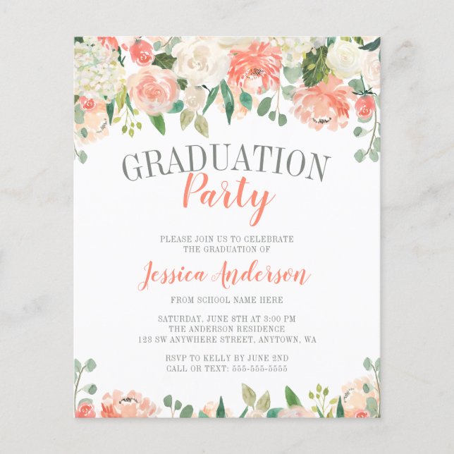 Budget Pastel Watercolor Flower Graduation Party (Front)