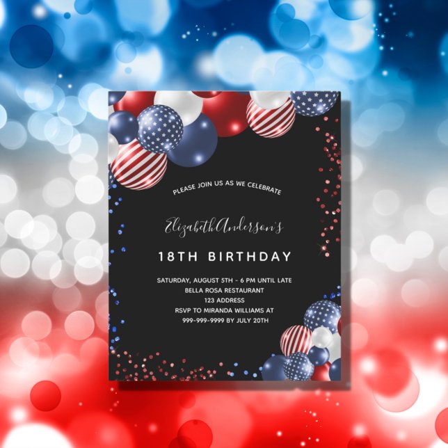 Budget patriotic birthday black invitation (Creator Uploaded)