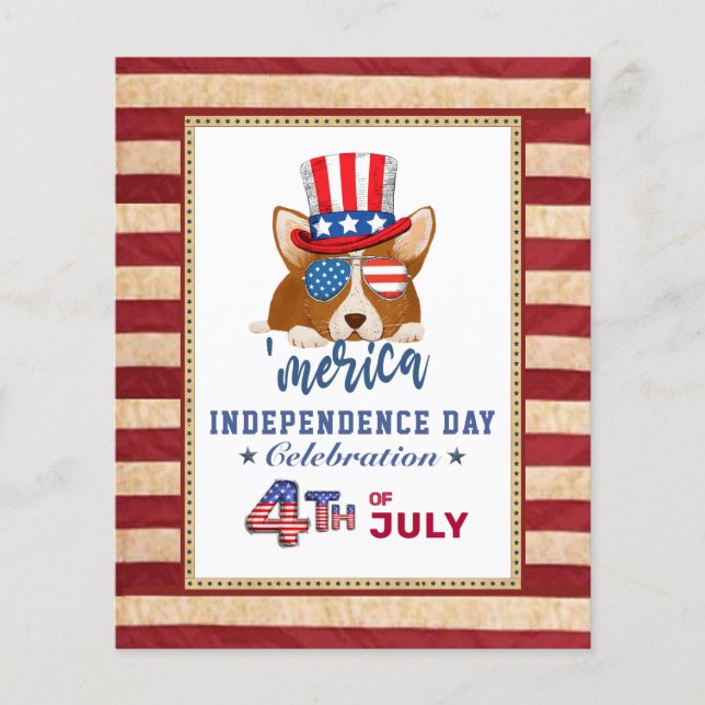 BUDGET Patriotic Corgi 4th of JULY Party Invitate (Front)