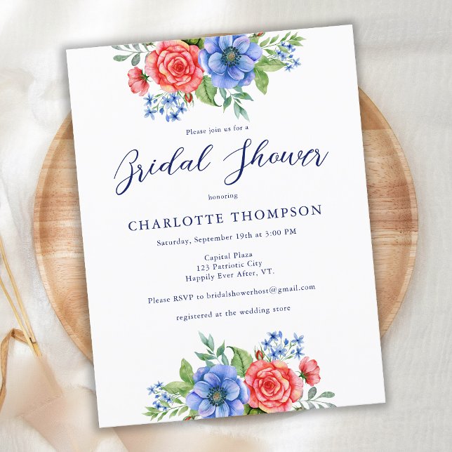 Budget Patriotic Floral Red Blue Bridal Shower  (Creator Uploaded)