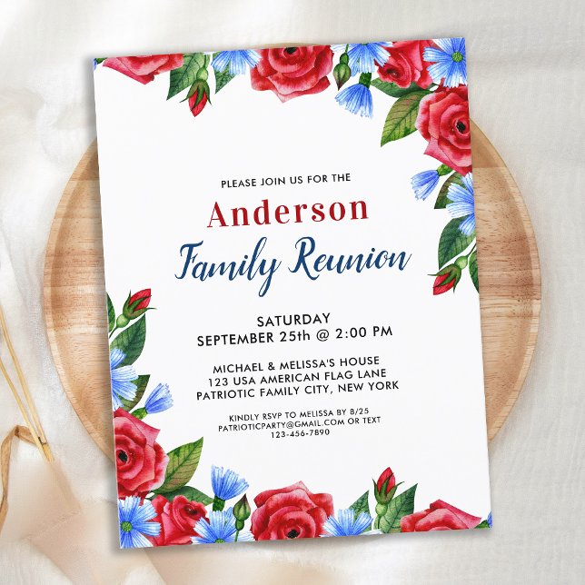 Budget Patriotic Floral Red White Blue Party Invit (Creator Uploaded)