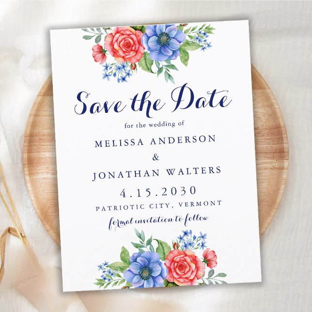 Budget Patriotic Floral Wedding Save The Date Card (Creator Uploaded)