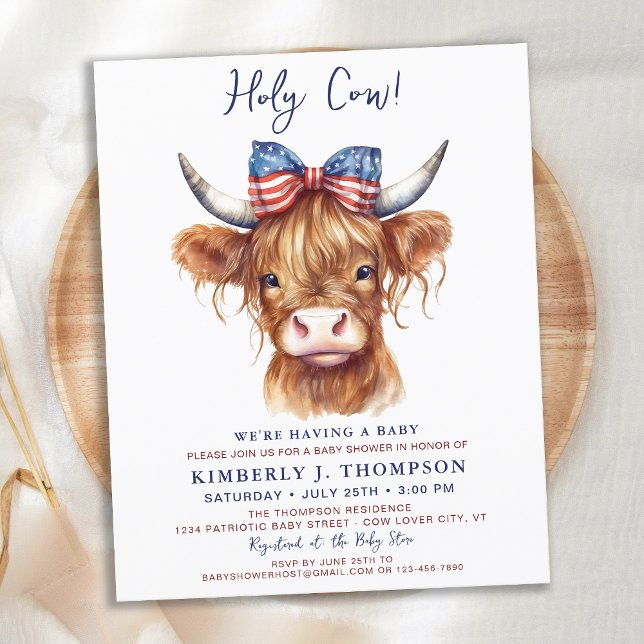 Budget Patriotic Highland Cow Baby Shower Invite (Creator Uploaded)