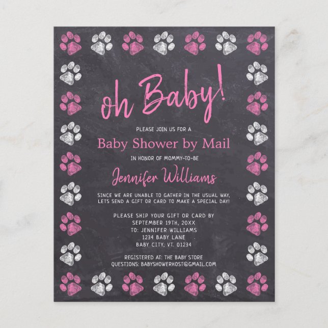 Budget Paw Print Pink Girl Baby Shower By Mail (Front)