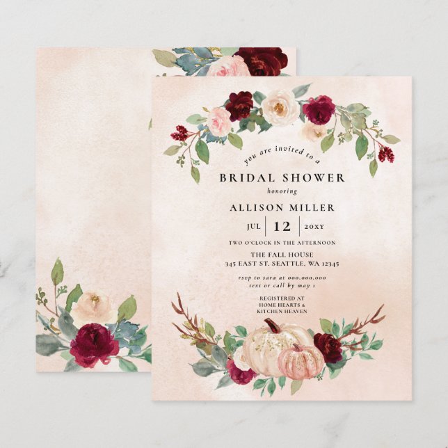 Budget Peach Burgundy Pumpkins Fall Bridal Shower (Front/Back)