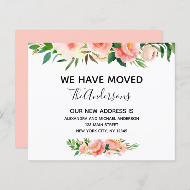 Budget Peach Coral Floral Moving Announcement (Front/Back)