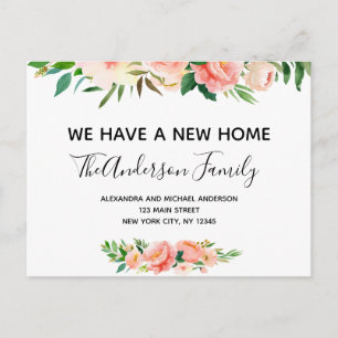 Budget Peach Coral Floral Moving Announcement Post Postcard