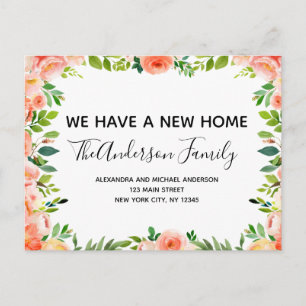 Budget Peach Coral Floral Moving Announcement Post Postcard