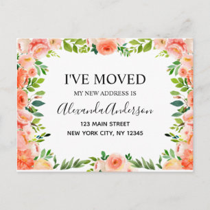 Budget Peach Coral Floral Moving Announcement Post Postcard
