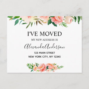 Budget Peach Coral Floral Moving Announcement Post Postcard