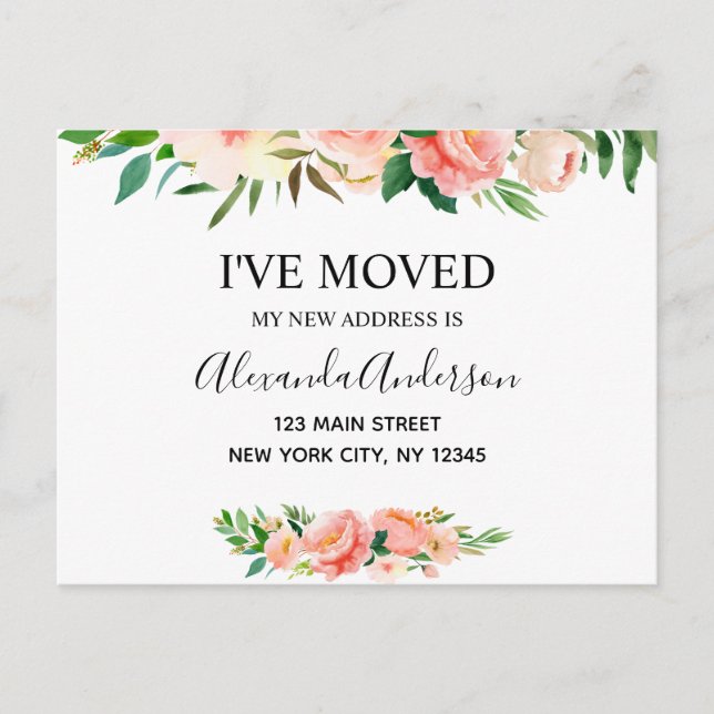 Budget Peach Coral Floral Moving Announcement Post Postcard (Front)