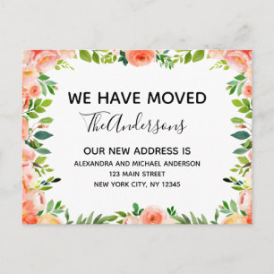 Budget Peach Coral Floral Moving Announcement Postcard