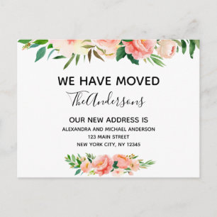 Budget Peach Coral Floral Moving Announcement Postcard