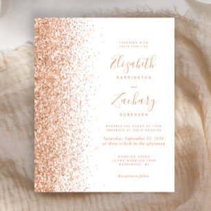 Budget Peach Faux Glitter Wedding Invitation