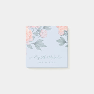 Budget Peach Floral Dusty Blue Sage Leaf Wedding Post-it Notes