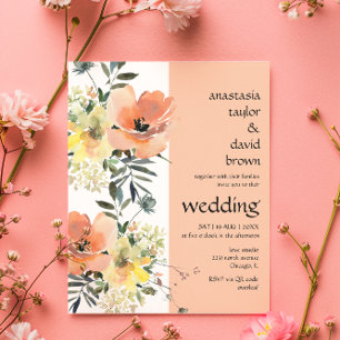 Budget Peach Floral QR Code Wedding Invitation